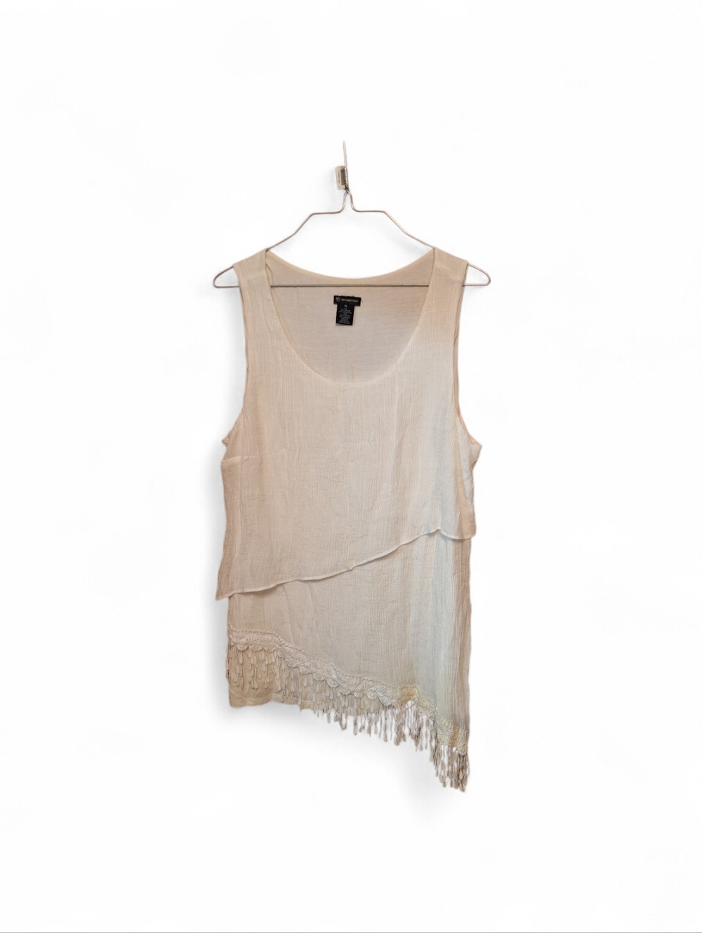 New Directions Vanilla White Sleeveless Fringed Top Layered Ladies XL Bohemian